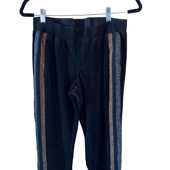 Pam & Gela Black Velvet Metallic Striped Track Pants With Slide Slits SZ S - Picture 3 of 13